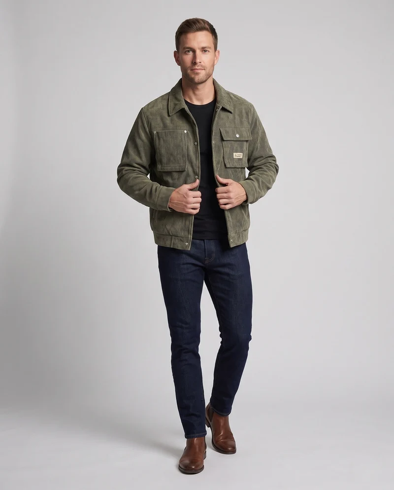 Herren Lässige Cordjacke Nord Taschen