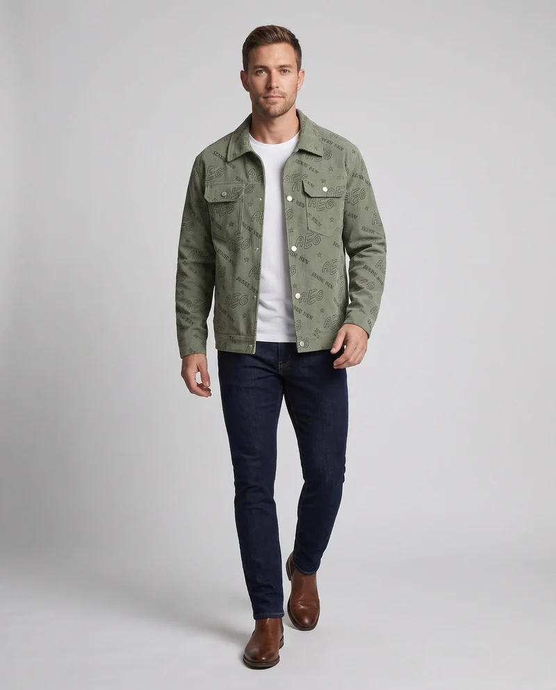 Herren lässige Cordjacke mit Print Nord Taschen