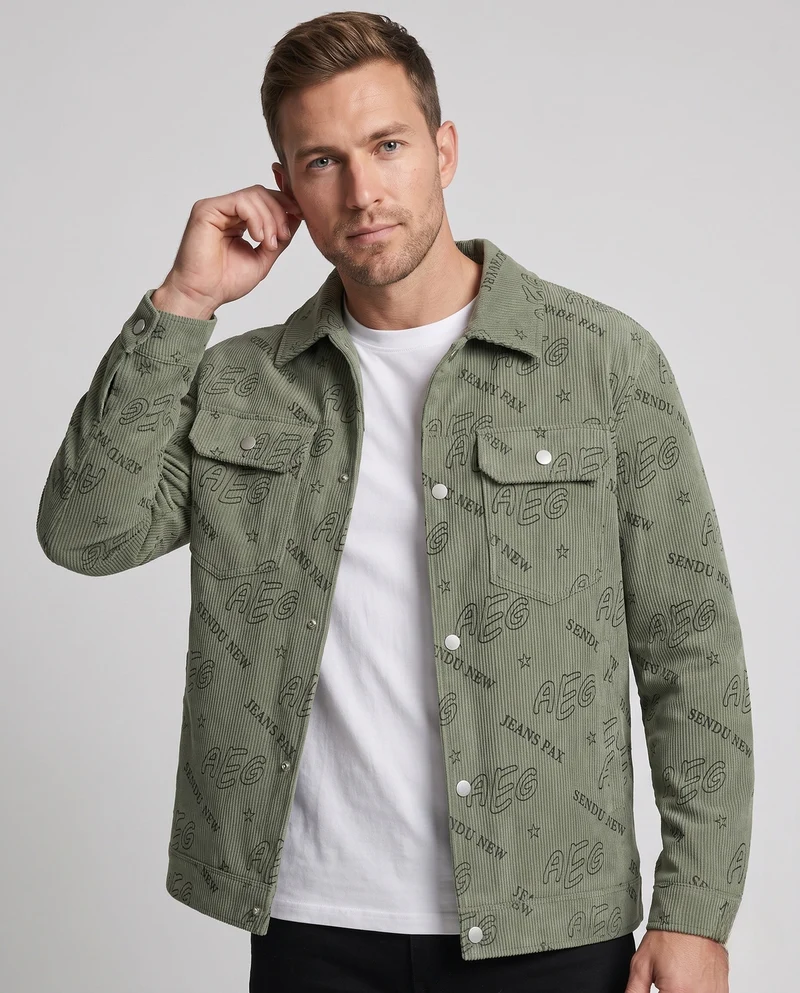 Herren lässige Cordjacke mit Print Nord Taschen