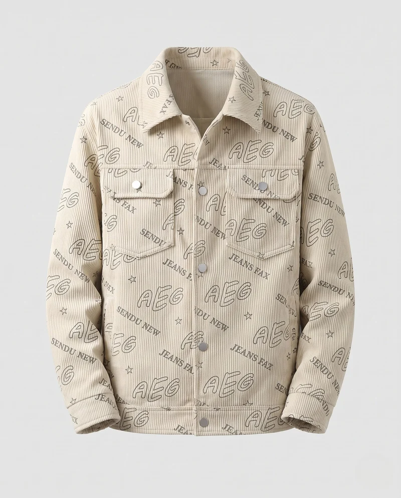 Herren lässige Cordjacke mit Print Nord Taschen