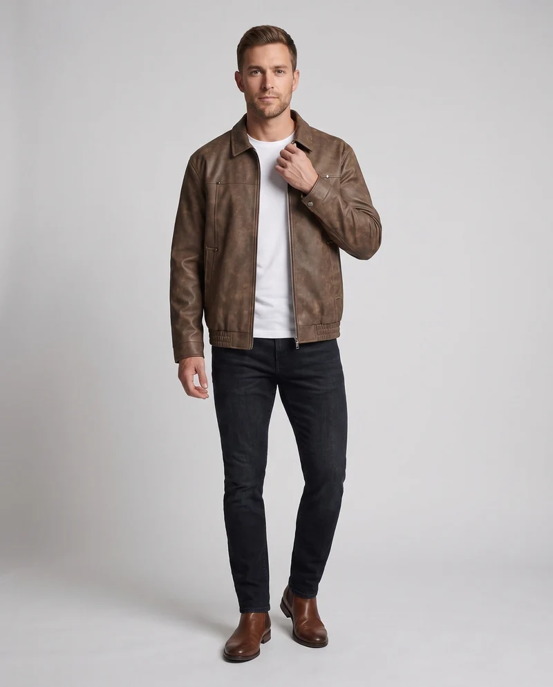 Herren Lässige Lederjacke Nord Taschen