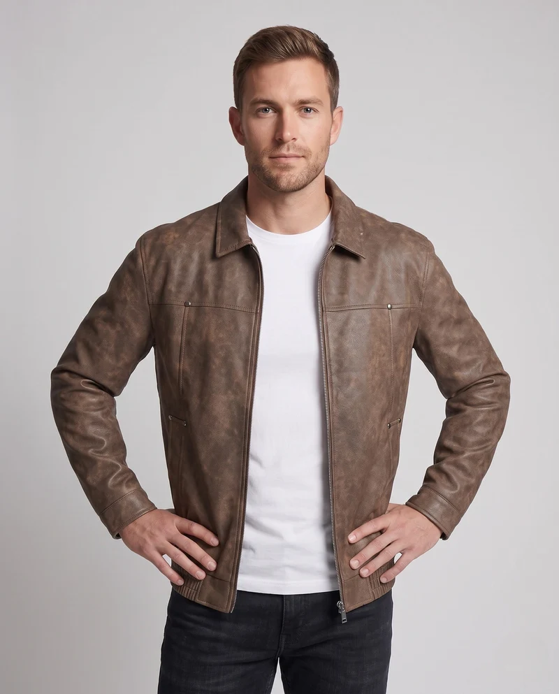 Herren Lässige Lederjacke Nord Taschen