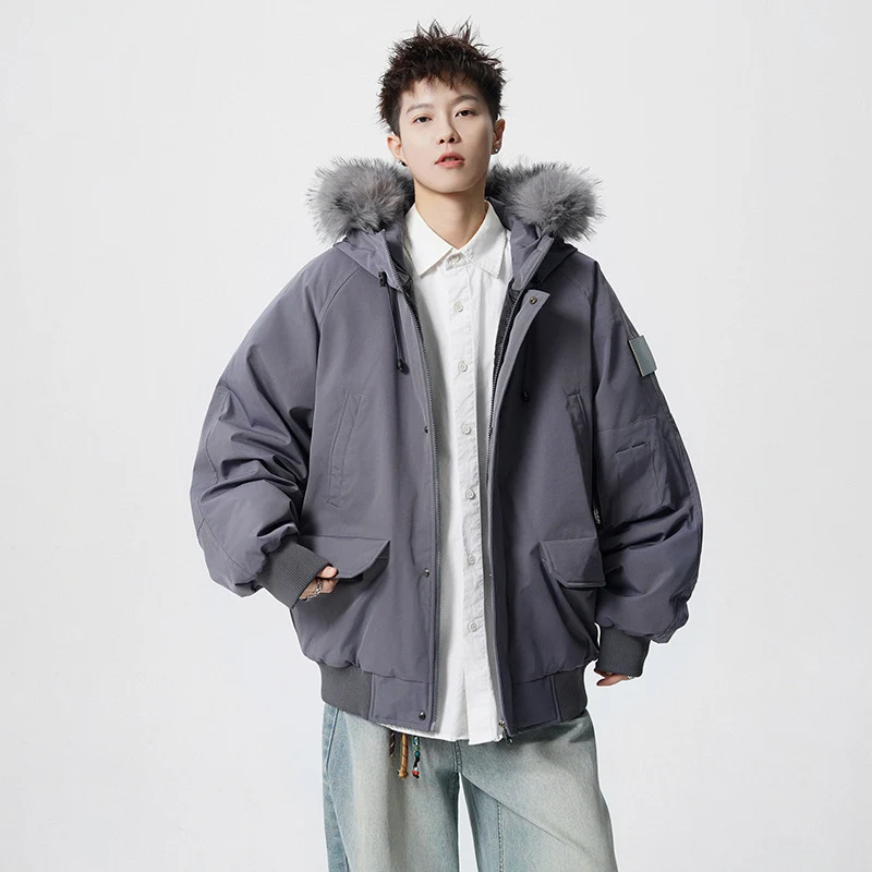 Herren Wattierter Oversize-Parka mit Kunstfellkapuze und Utility-Taschen Nord Taschen