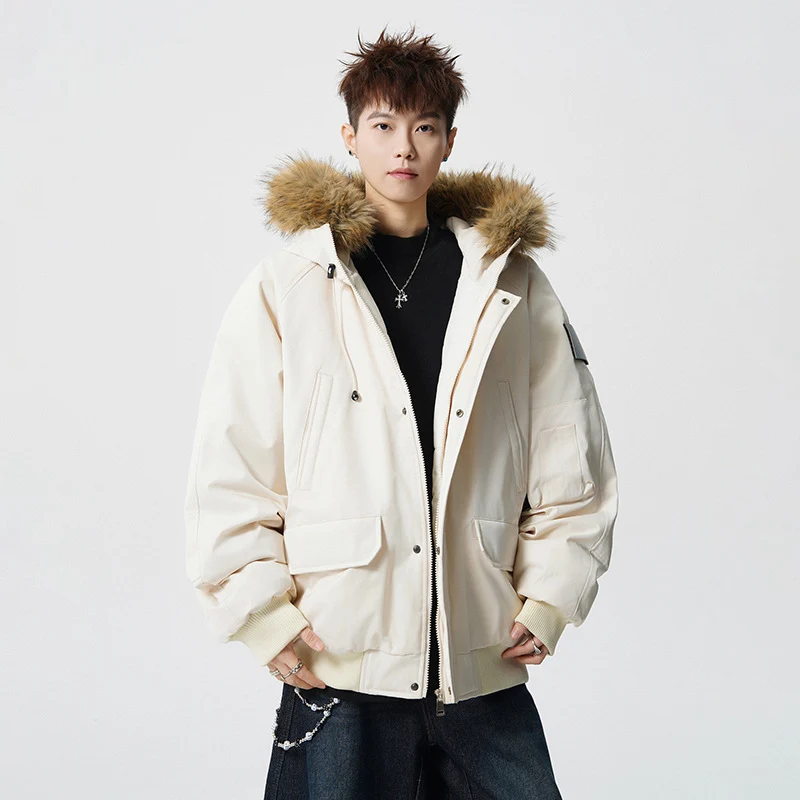 Herren Wattierter Oversize-Parka mit Kunstfellkapuze und Utility-Taschen Nord Taschen
