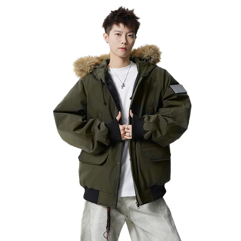 Herren Wattierter Oversize-Parka mit Kunstfellkapuze und Utility-Taschen Nord Taschen