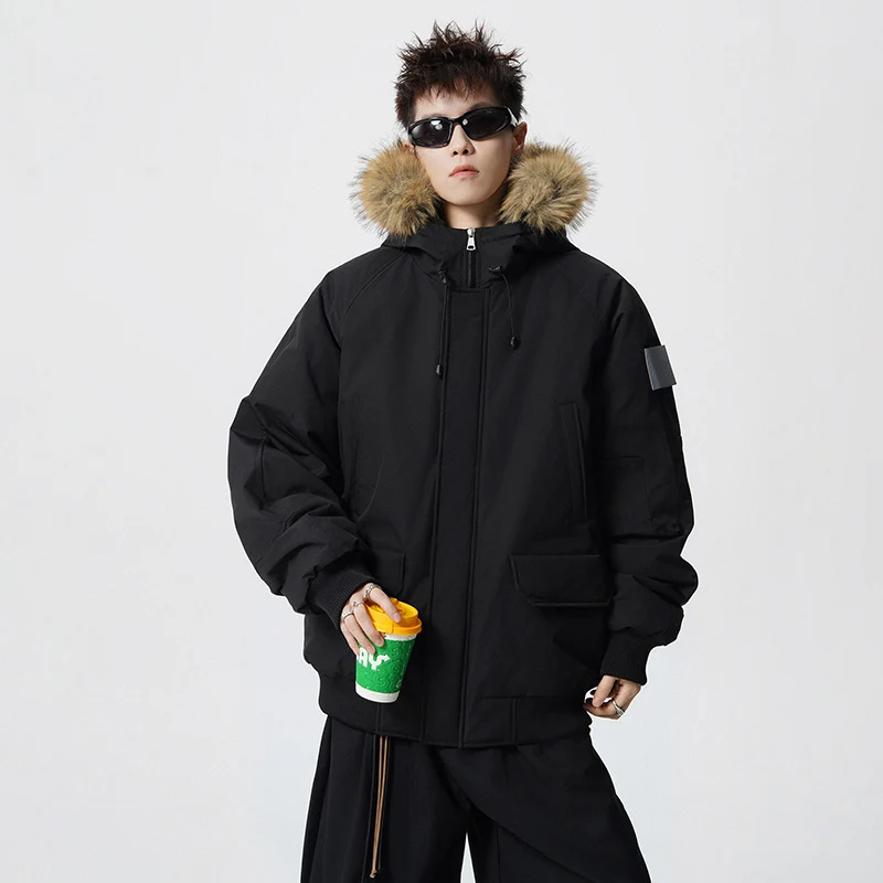 Herren Wattierter Oversize-Parka mit Kunstfellkapuze und Utility-Taschen Nord Taschen