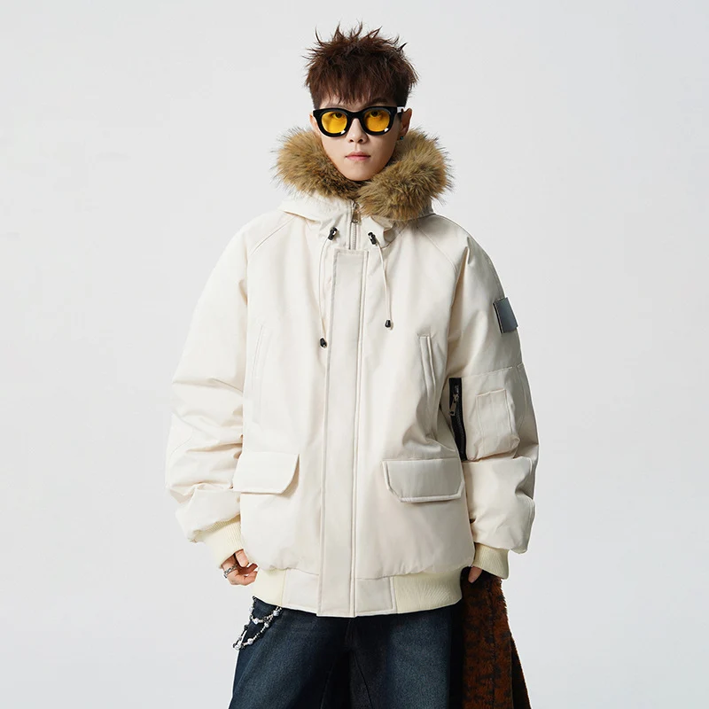 Herren Wattierter Oversize-Parka mit Kunstfellkapuze und Utility-Taschen Nord Taschen