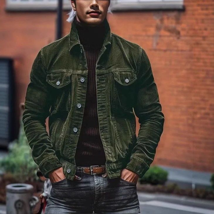Herren Feincord-Truckerjacke mit Brustpattentaschen und taillierter Silhouette Nord Taschen