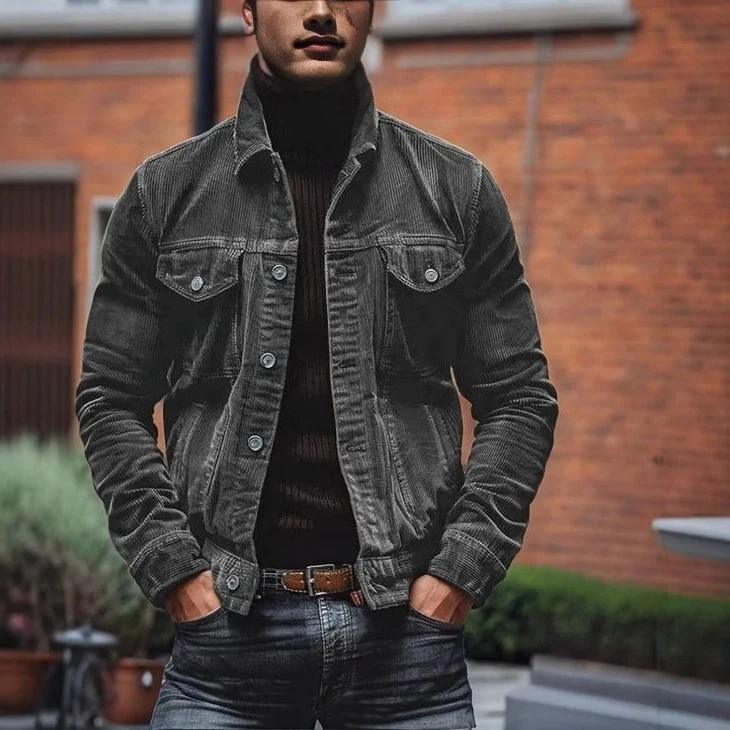 Herren Feincord-Truckerjacke mit Brustpattentaschen und taillierter Silhouette Nord Taschen