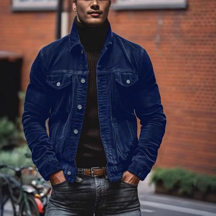 Herren Feincord-Truckerjacke mit Brustpattentaschen und taillierter Silhouette Nord Taschen