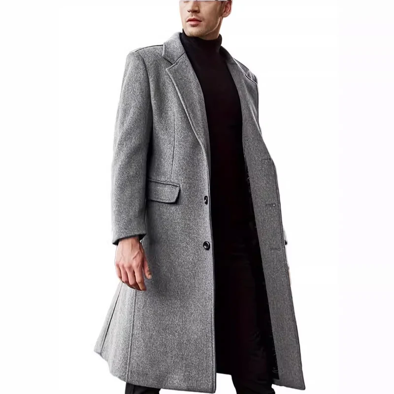 Herren Eleganter langer Wollmixmantel mit schlanker Silhouette und klassischem Revers Nord Taschen
