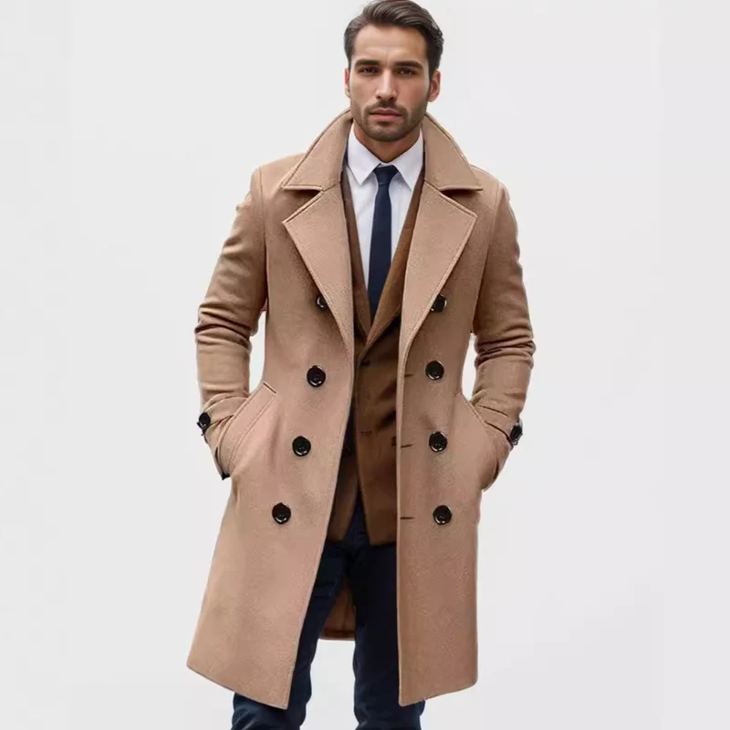 Herren Doppelreihiger Wollmantel mit breitem Revers und taillierter Silhouette Nord Taschen