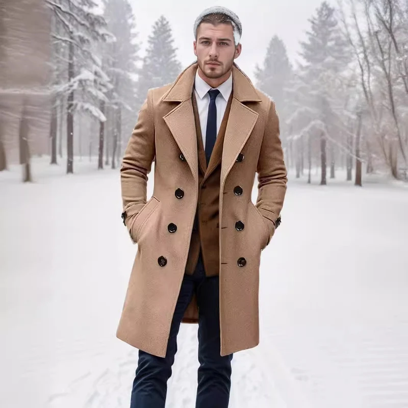 Herren Doppelreihiger Wollmantel mit breitem Revers und taillierter Silhouette Nord Taschen