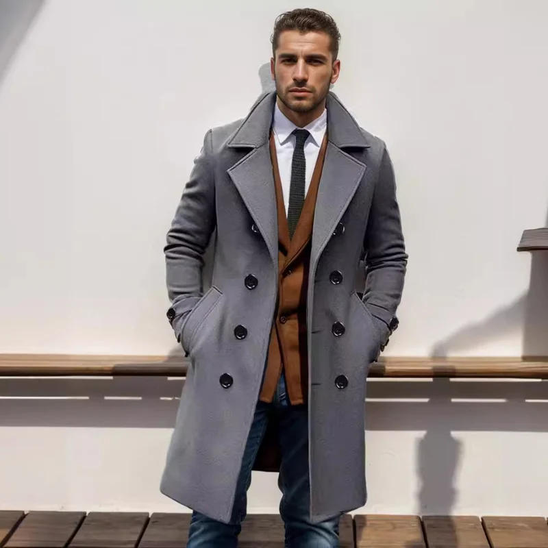 Herren Doppelreihiger Wollmantel mit breitem Revers und taillierter Silhouette Nord Taschen