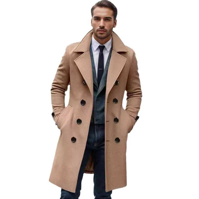 Herren Doppelreihiger Wollmantel mit breitem Revers und taillierter Silhouette Nord Taschen