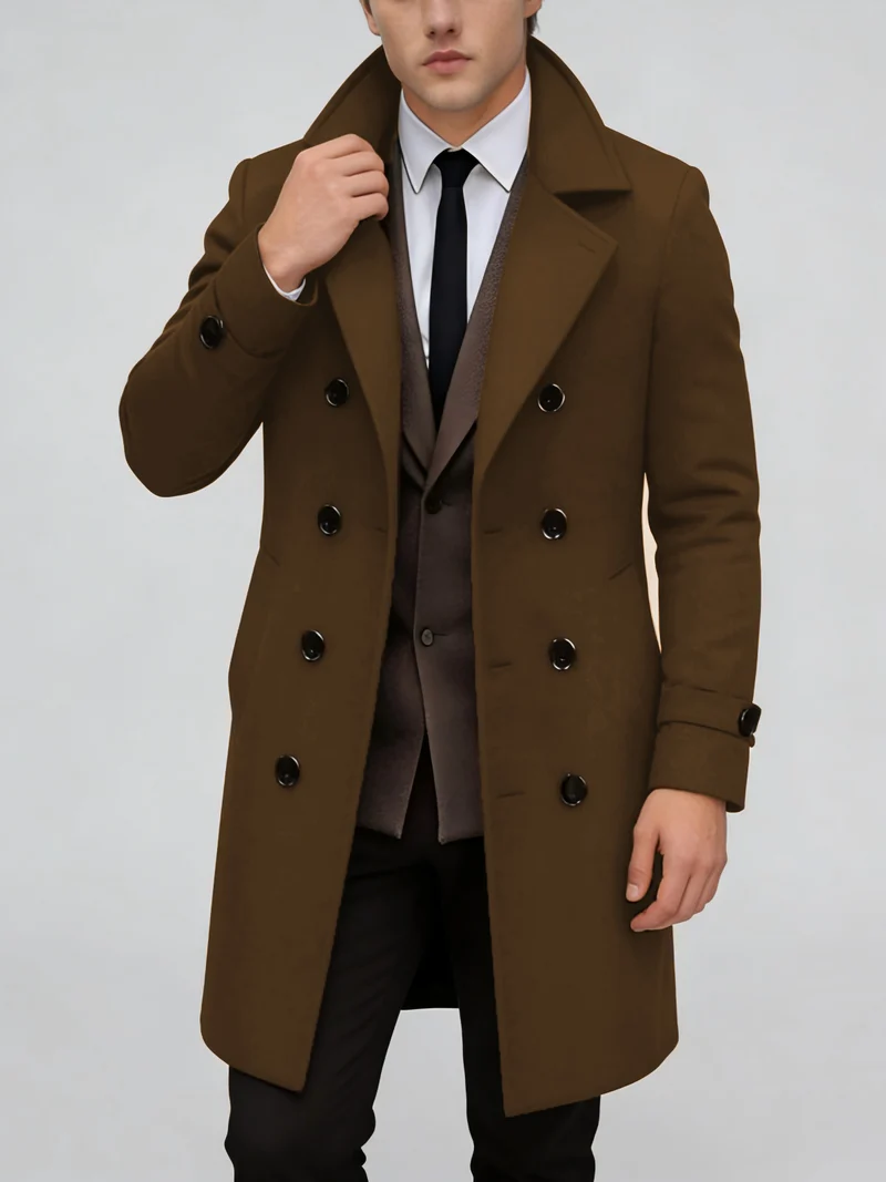 Herren Doppelreihiger Wollmantel mit breitem Revers und taillierter Silhouette Nord Taschen