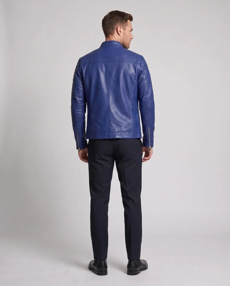 Herren Fitted Lederlook Motorradjacke mit vertikalem Reißverschluss und gepolsterten Schulterpaneelen Nord Taschen