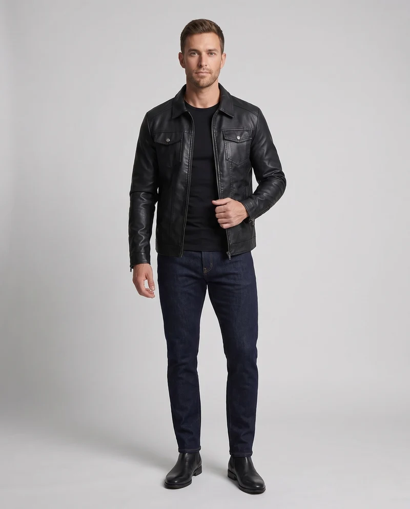 Herren Fitted Kunstlederjacke mit thermischem Futter und Brustklappen-Taschen Nord Taschen