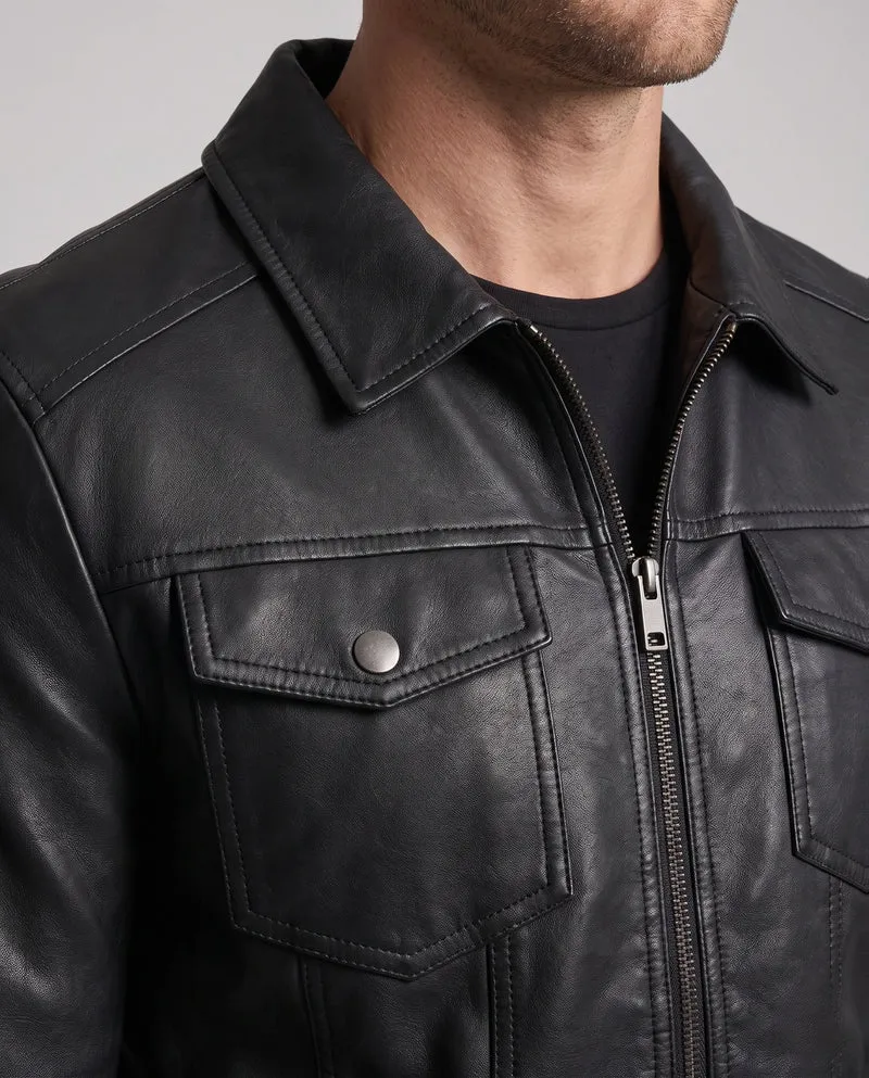 Herren Fitted Kunstlederjacke mit thermischem Futter und Brustklappen-Taschen Nord Taschen