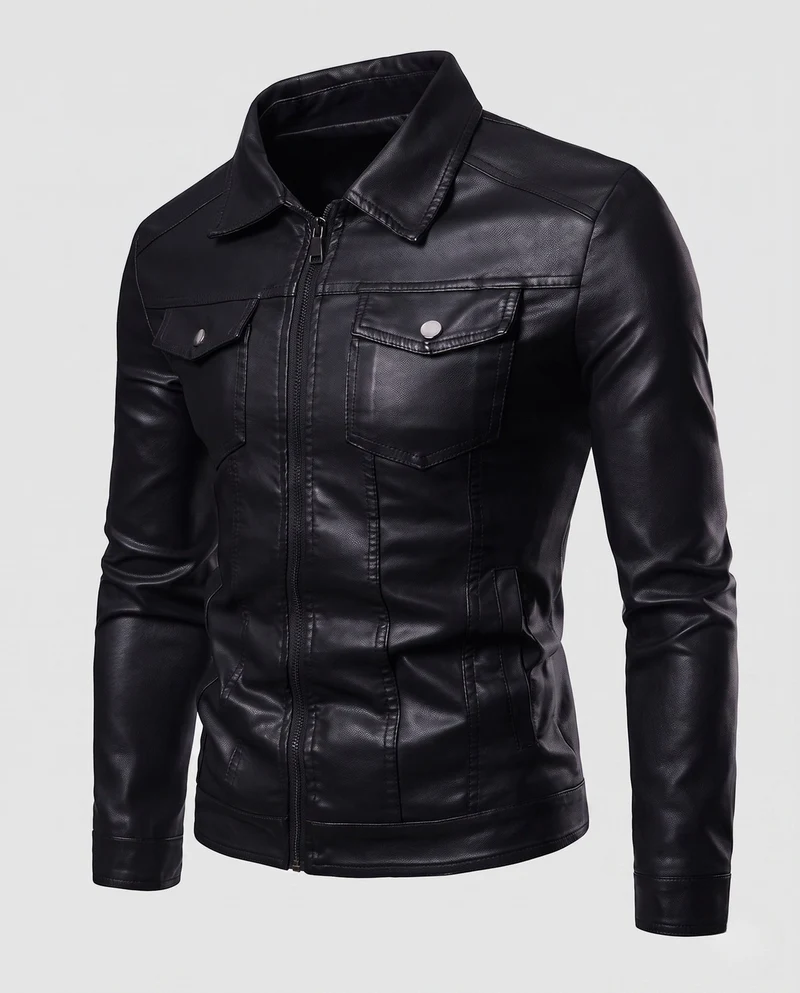 Herren Fitted Kunstlederjacke mit thermischem Futter und Brustklappen-Taschen Nord Taschen