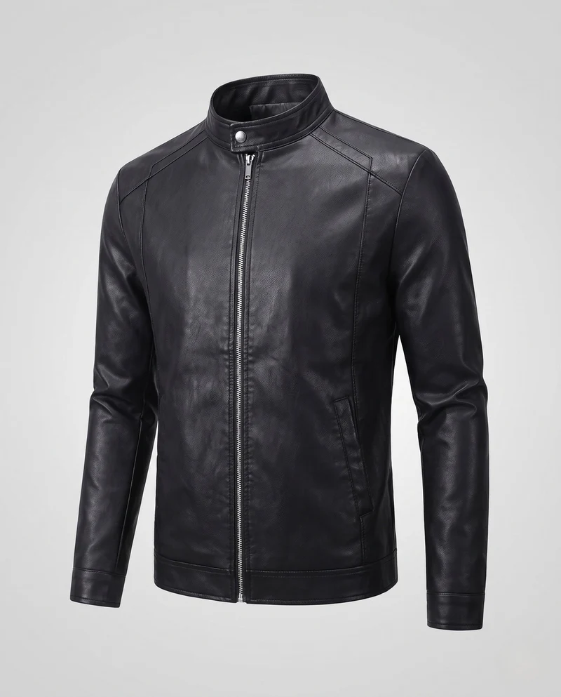 Herren Fitted Faux-Lederjacke mit Stehkragen und thermischer Fütterung Nord Taschen