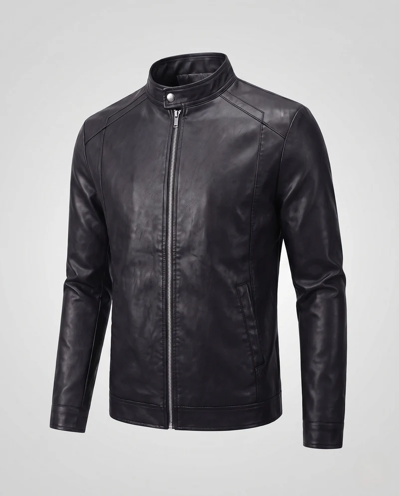 Herren Fitted Faux-Lederjacke mit Stehkragen und thermischer Fütterung Nord Taschen