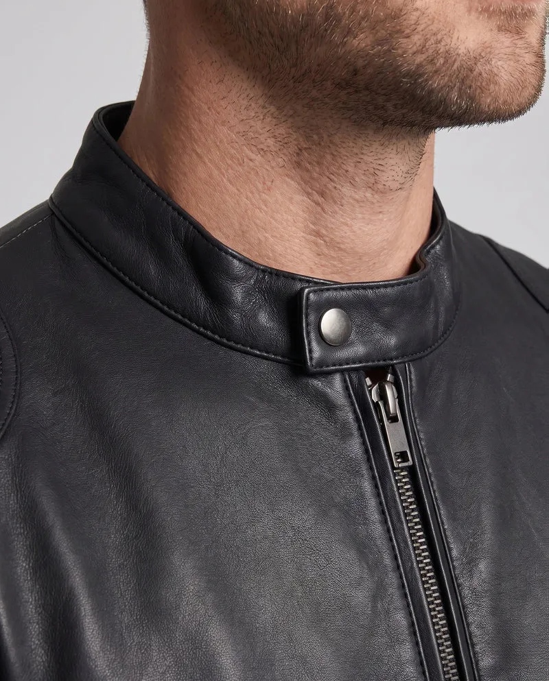 Herren maßgeschneiderte Kunstlederjacke im Biker Blouson Stil mit Stehkragen und Reißverschluss Nord Taschen