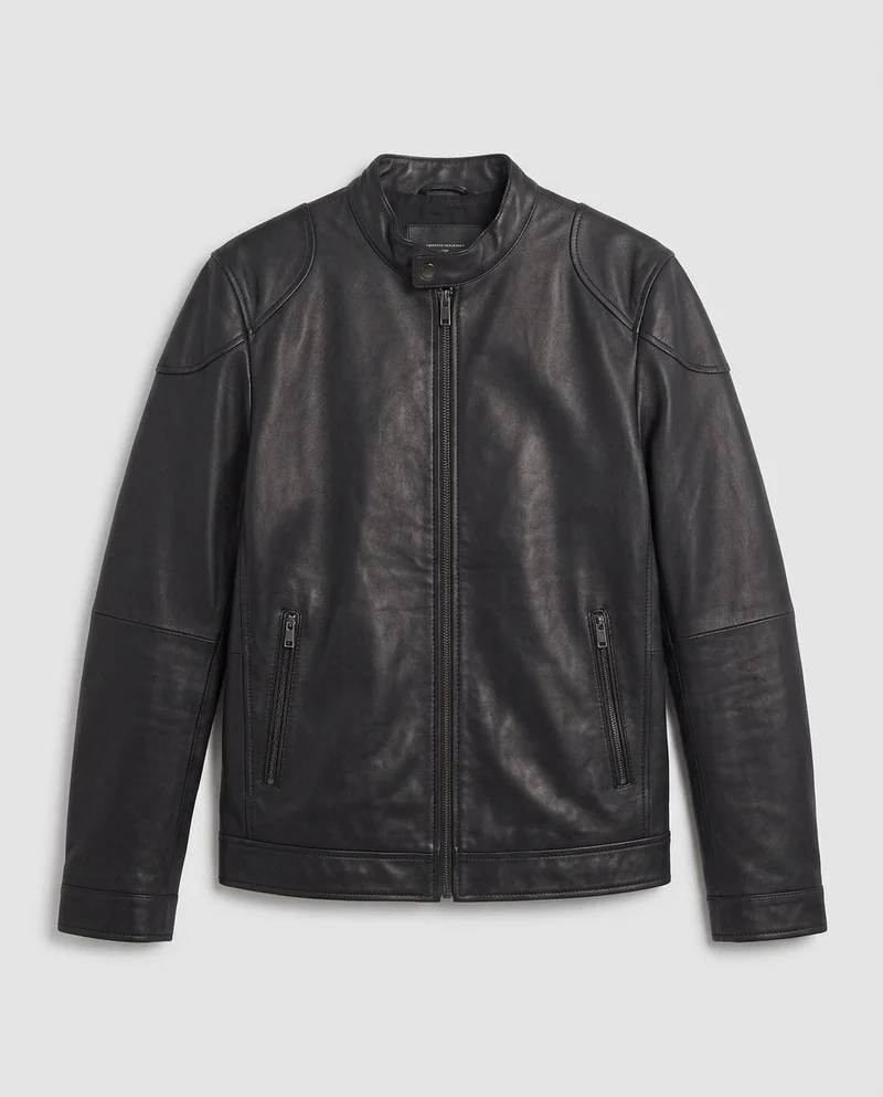 Herren maßgeschneiderte Kunstlederjacke im Biker Blouson Stil mit Stehkragen und Reißverschluss Nord Taschen