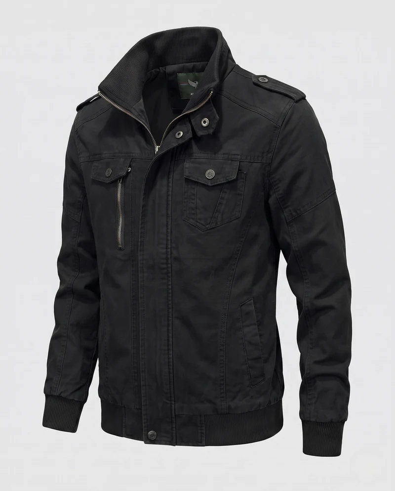 Männermilitärfeldjacke im Canvas-Stil mit Stehkragen und Multifunktionstaschen Nord Taschen