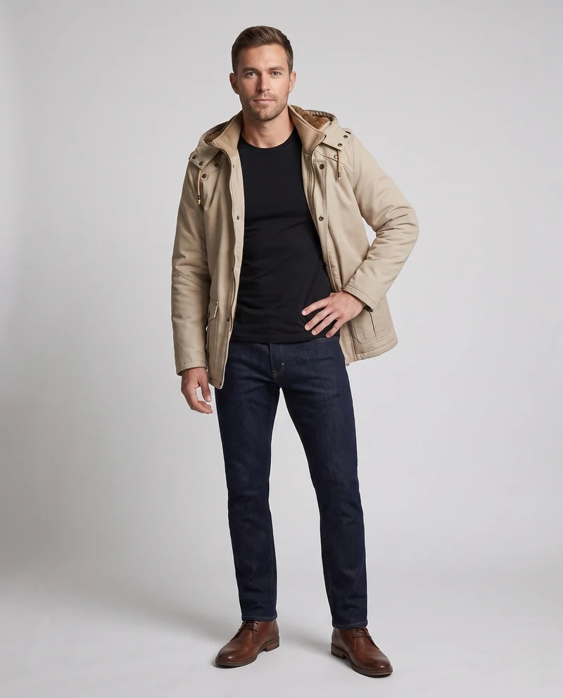 Herren-Feldparka im Canvas-Look mit wärmendem Teddy-Fleece-Futter und Utility-Taschen Nord Taschen