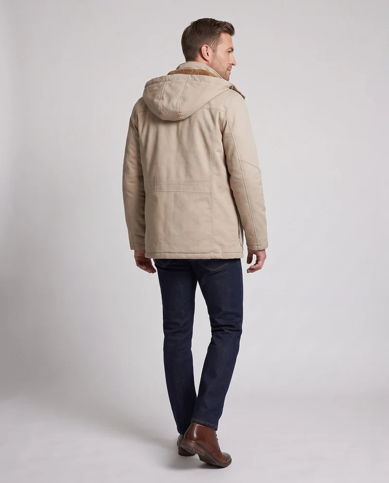 Herren-Feldparka im Canvas-Look mit wärmendem Teddy-Fleece-Futter und Utility-Taschen Nord Taschen