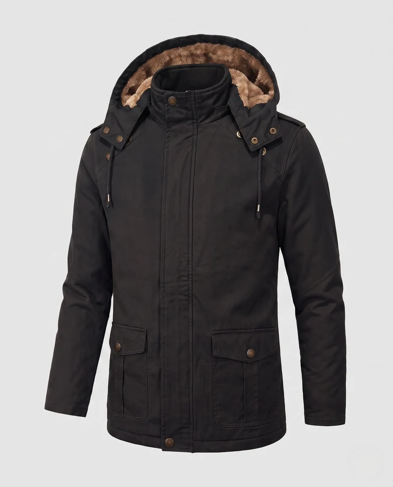 Herren-Feldparka im Canvas-Look mit wärmendem Teddy-Fleece-Futter und Utility-Taschen Nord Taschen