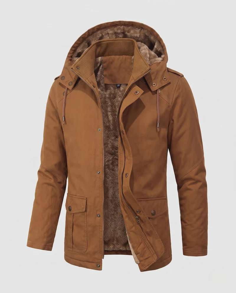 Herren-Feldparka im Canvas-Look mit wärmendem Teddy-Fleece-Futter und Utility-Taschen Nord Taschen