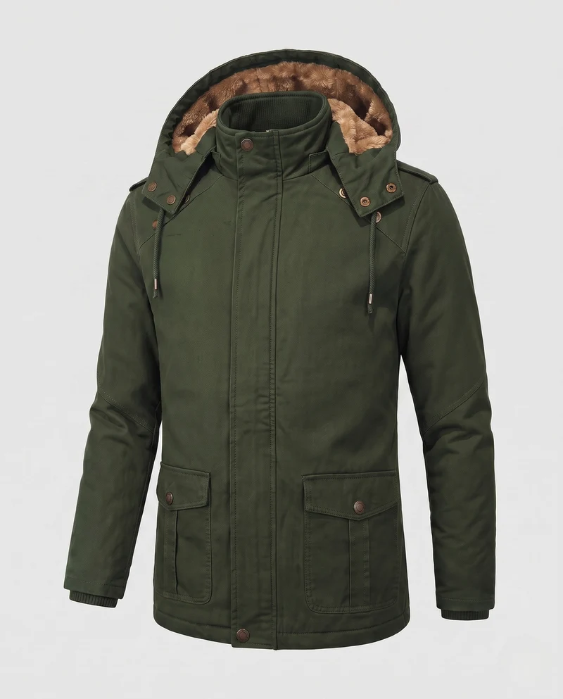 Herren-Feldparka im Canvas-Look mit wärmendem Teddy-Fleece-Futter und Utility-Taschen Nord Taschen