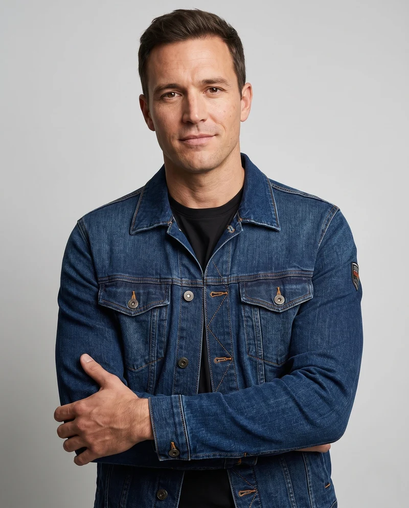Herren Denimjacke im Trucker-Stil mit kontrastierenden Nähten und Brustklappen Taschen Nord Taschen