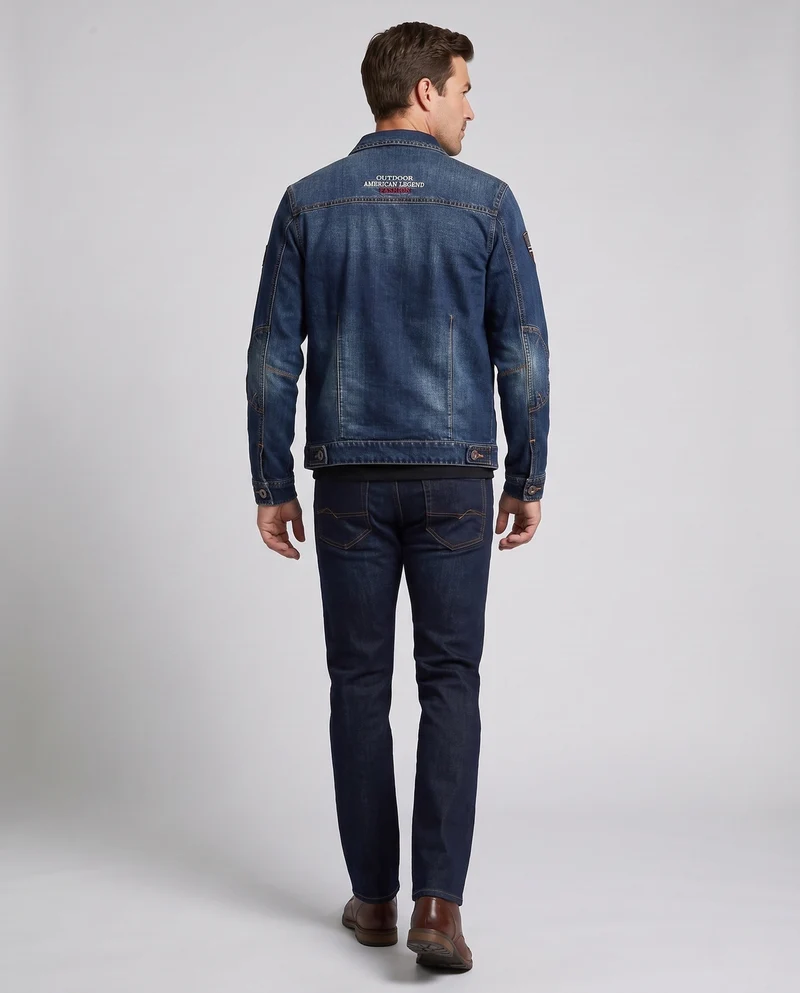 Herren Denimjacke im Trucker-Stil mit kontrastierenden Nähten und Brustklappen Taschen Nord Taschen