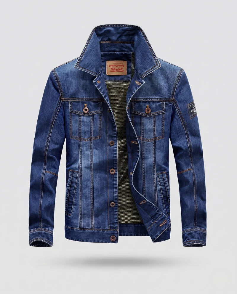 Herren Denimjacke im Trucker-Stil mit kontrastierenden Nähten und Brustklappen Taschen Nord Taschen