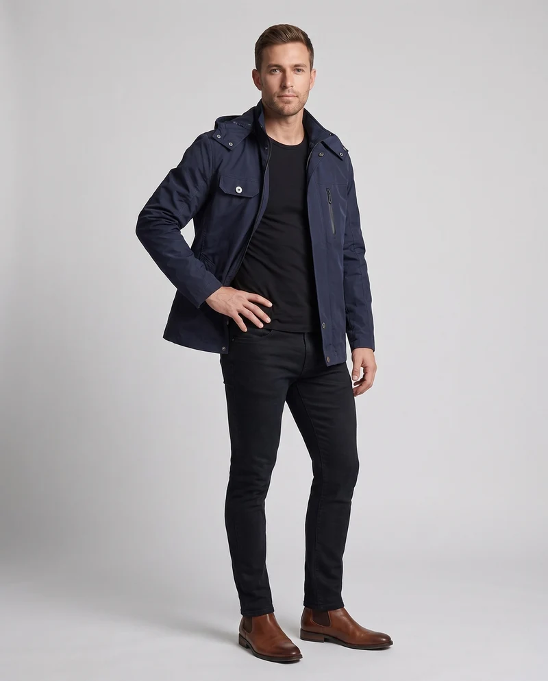 Leichte, wasserabweisende Kapuzenparka aus Canvas für Herren mit verdeckter Druckknopfblende und zippered Brusttasche Nord Taschen