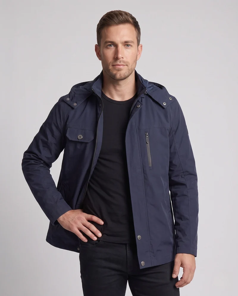 Leichte, wasserabweisende Kapuzenparka aus Canvas für Herren mit verdeckter Druckknopfblende und zippered Brusttasche Nord Taschen