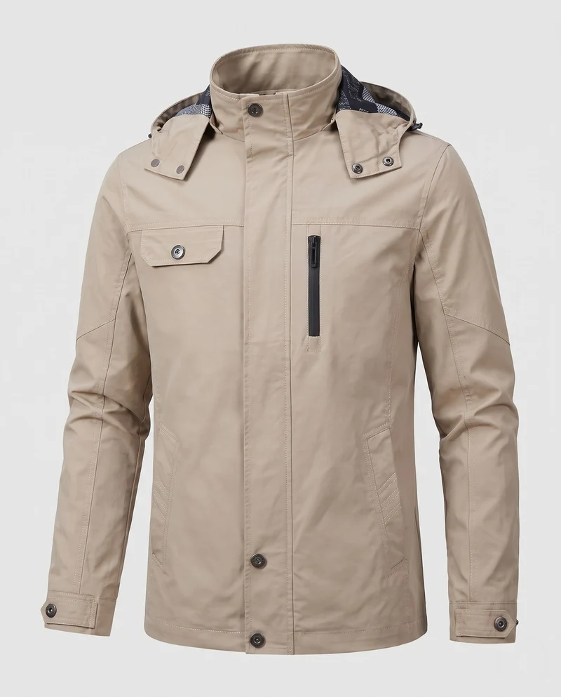 Leichte, wasserabweisende Kapuzenparka aus Canvas für Herren mit verdeckter Druckknopfblende und zippered Brusttasche Nord Taschen