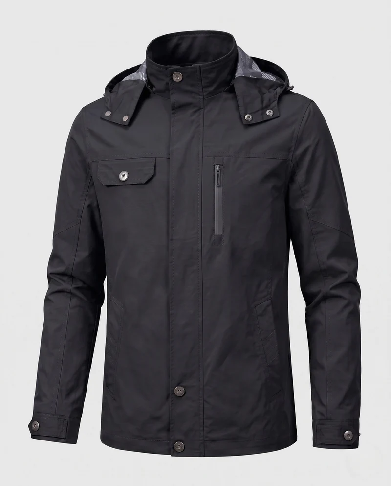 Leichte, wasserabweisende Kapuzenparka aus Canvas für Herren mit verdeckter Druckknopfblende und zippered Brusttasche Nord Taschen