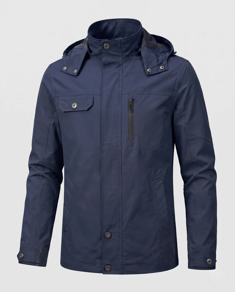 Leichte, wasserabweisende Kapuzenparka aus Canvas für Herren mit verdeckter Druckknopfblende und zippered Brusttasche Nord Taschen