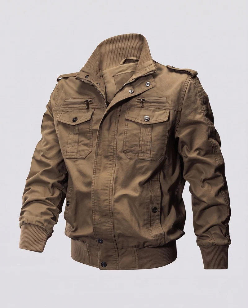 Herren Short-Cut Canvas Blouson mit Stehkragen und Multifunktions Taschen Nord Taschen