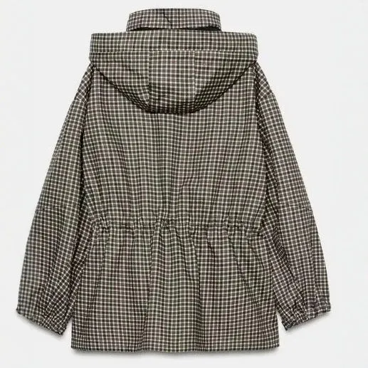 Damen karierter Anorak mit Kapuze und Tunnelzug Nord Taschen
