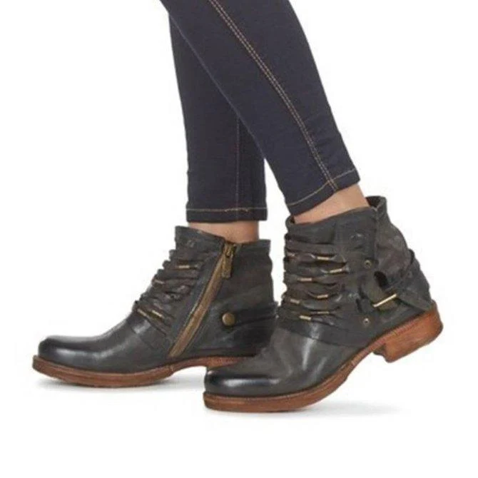 Retro Stiefeletten mit Blockabsatz und Reißverschluss