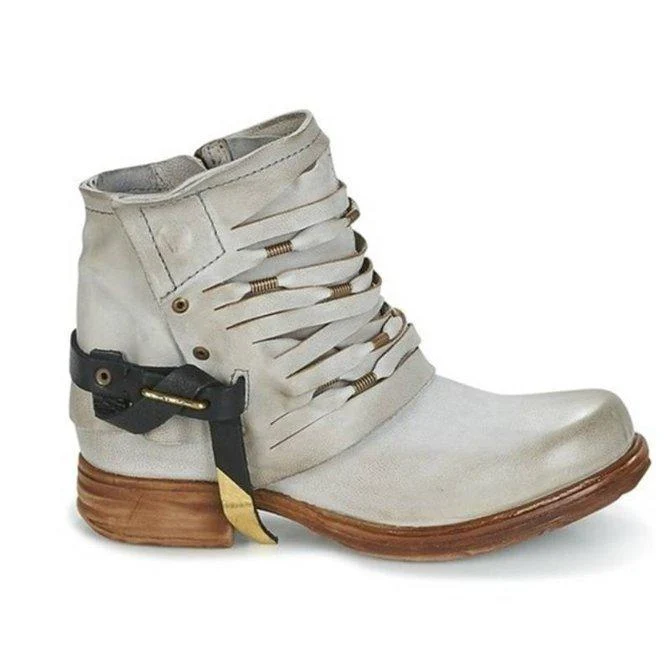 Retro Stiefeletten mit Blockabsatz und Reißverschluss