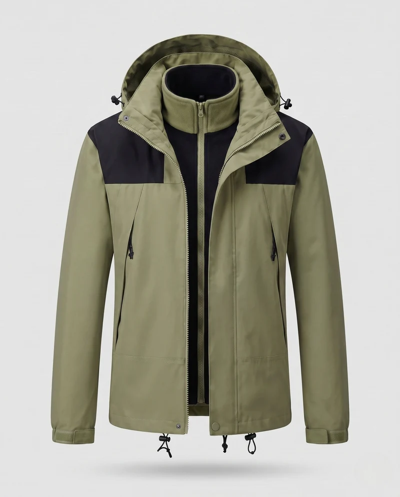 Damen Zwei-Lagen Softshell 2-in-1 Funktionsjacke mit abnehmbarer Fleece-Innenjacke und verstellbarem Kapuze Nord Taschen