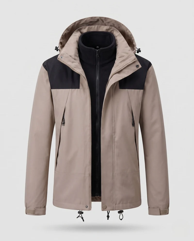 Damen Zwei-Lagen Softshell 2-in-1 Funktionsjacke mit abnehmbarer Fleece-Innenjacke und verstellbarem Kapuze Nord Taschen