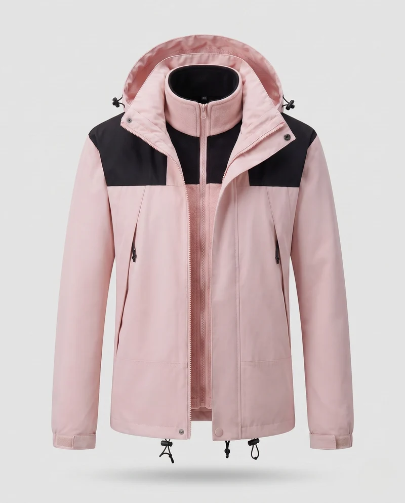 Damen Zwei-Lagen Softshell 2-in-1 Funktionsjacke mit abnehmbarer Fleece-Innenjacke und verstellbarem Kapuze Nord Taschen