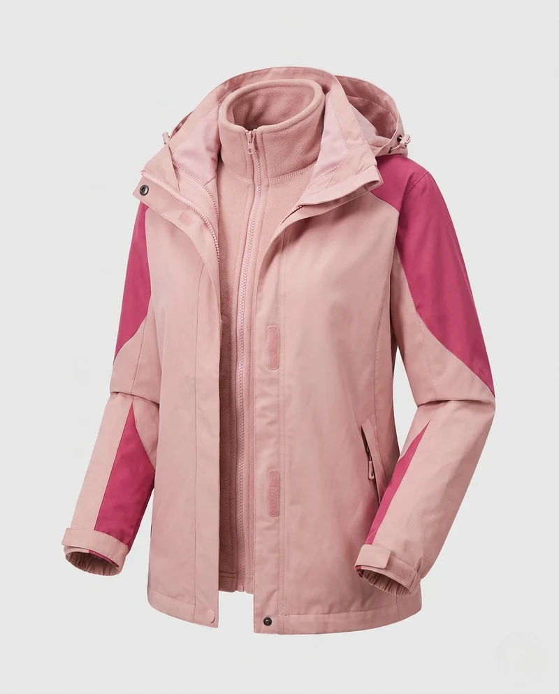 Damen Zwei-in-Eins Softshell- und Fleece-Outdoorjacke mit Kapuze Nord Taschen